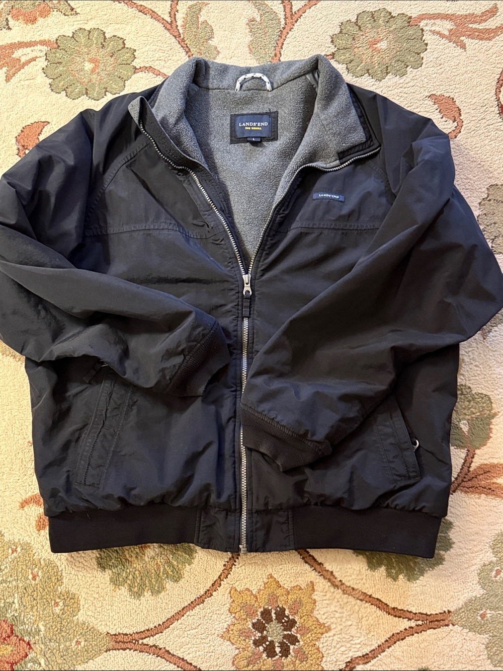 Lands' End Men's Black Jacket with Gray Fleece Lining